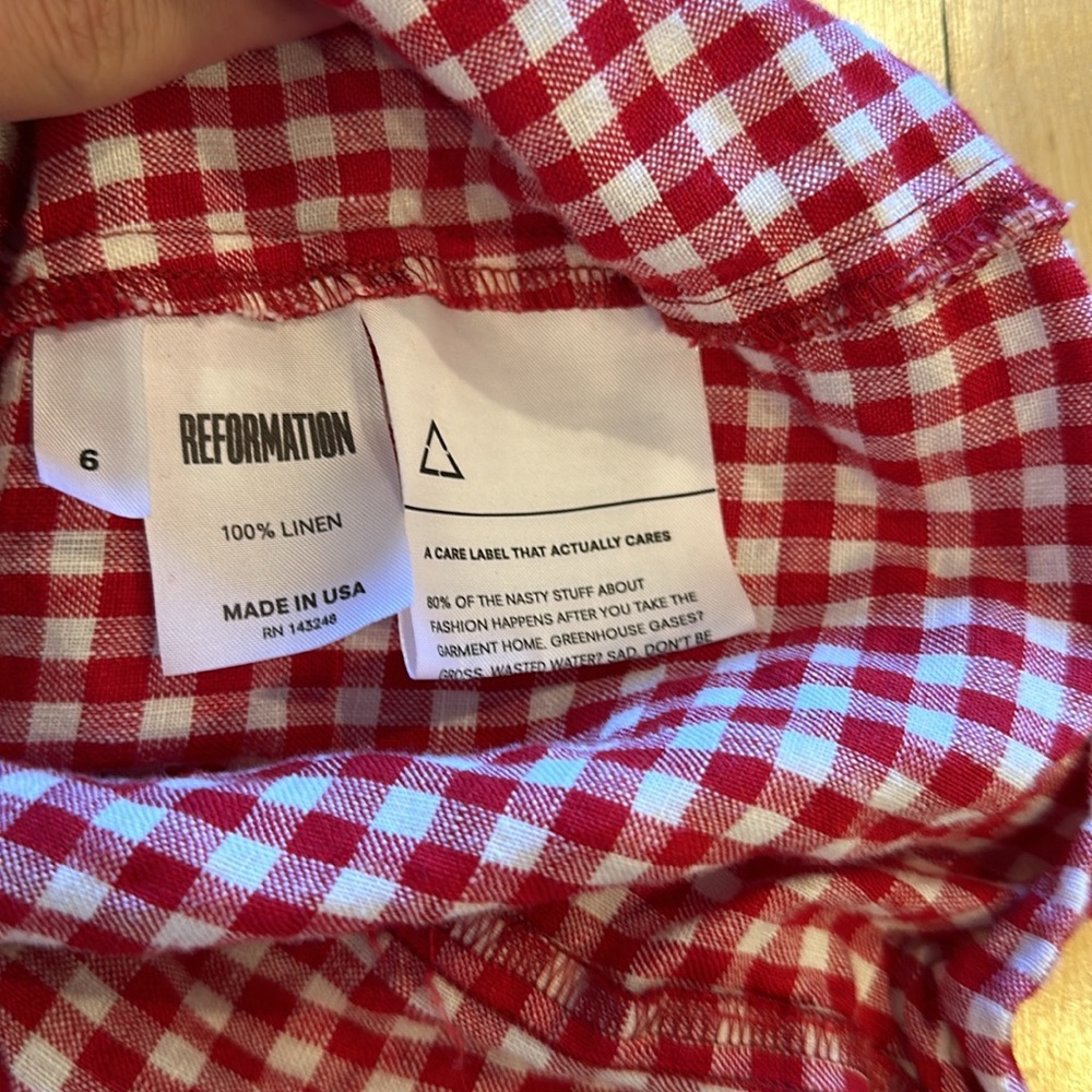 Reformation Ginghan Red & White Mini Skirt 6 - Picture 5 of 6